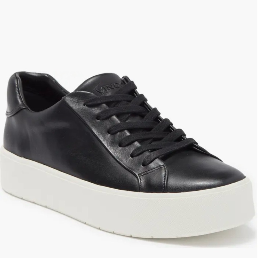 Vince Black Leather Lace-Up Platform Sneaker with White Sole - 1.5 inch platform